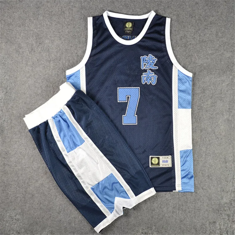 

Anime Shohoku Ling South High School Sendoh Akira White Blue Sports Wear Uniform Jersey Cosplay Basketball Team Costume Sets