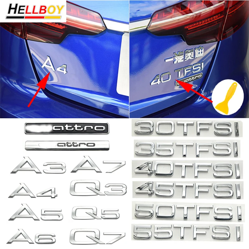 Chrome Car Rear Trunk Letters Emblem Badge Logo Stickers For Quattro Audi A3 A4 A5 A6 A7 A8 Q3 Q5 Q7 35 40 45 50 55 TFSI | Автомобили и
