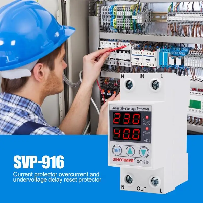 230VAC 50/60Hz 40A/63A SVP-916 Регулируемая Защита от скачков напряжения реле ограничение тока защита