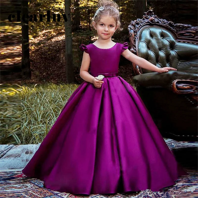 Flower Girl Dresses for Weddings B025 2020 New O-Neck Lace Up Elegant Girls Princess Dresses Tank Long Appliques Tulle Ball Gown