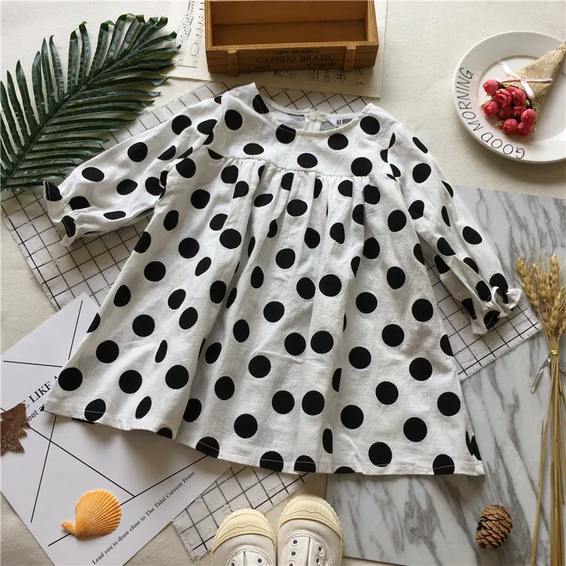 

Tonytaobaby Autumn Clothing New Style Baby Girls Polka Dot Full Printed Long-sleeved Dress Dress Girl