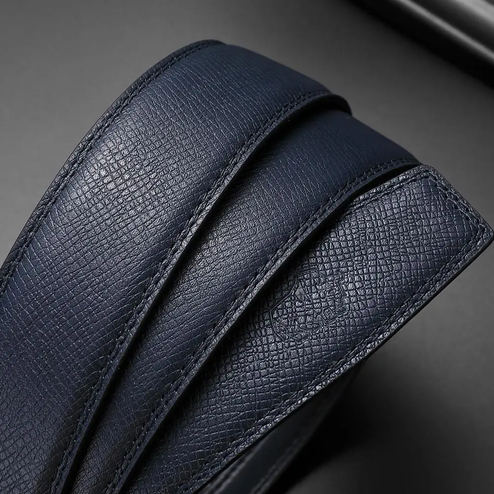 BISON DENIM, мужской ремень из натуральной кожи, сплав, автоматическая пряжка, роскошный, первый слой, коровья кожа, кожаный синий ремень для мужчин, N71511