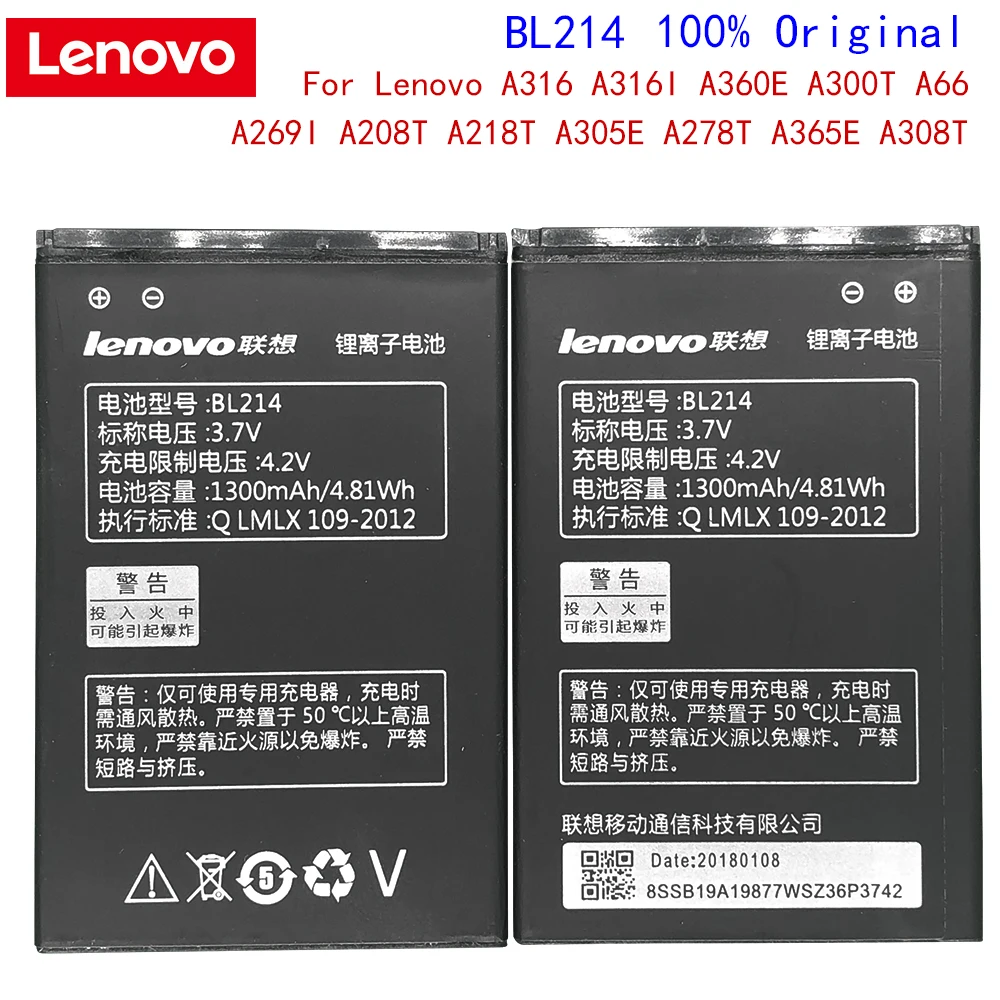 Оригинальный телефон Lenovo BL214 аккумулятор 1300 мАч для A316 A316I A360E A365E A66 смартфон |