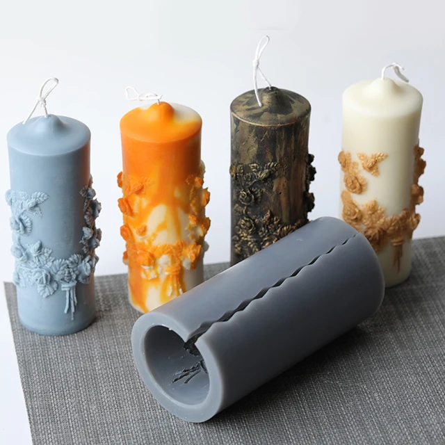 stampo per sapone in argilla di silicone per la fabbricazione di candele di cera di soia artigianale artigianale Stampo per candela cilindrica intagliata in 3D stampo per sapone in argilla di silicone per la fabbricazione di candele di cera di soia artigianale artigianale Stampo per candela cilindrica intagliata in 3D