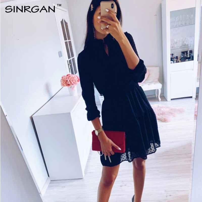 SINRGAN Черные зашнурвка мини-платье женщины vestidos с длинным рукавом упругой талии сексуальные рождественские платья летнее платье летнее платье