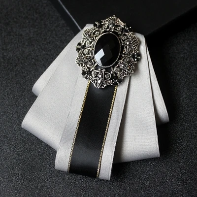 10 i-Remiel Fabric Bow Brooch for Men Wedding Dress Shirt Collar Decoration Accessories Rhinestone Pins And Brooches Badge Broche - Окраска металла: 10