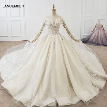 شراءHTL1323 زهرة فستان الزفاف كم طويل خمر فستان الزفاف قبالة الكتف الصيف فستان الزفاف بريق Vestido De Casamento