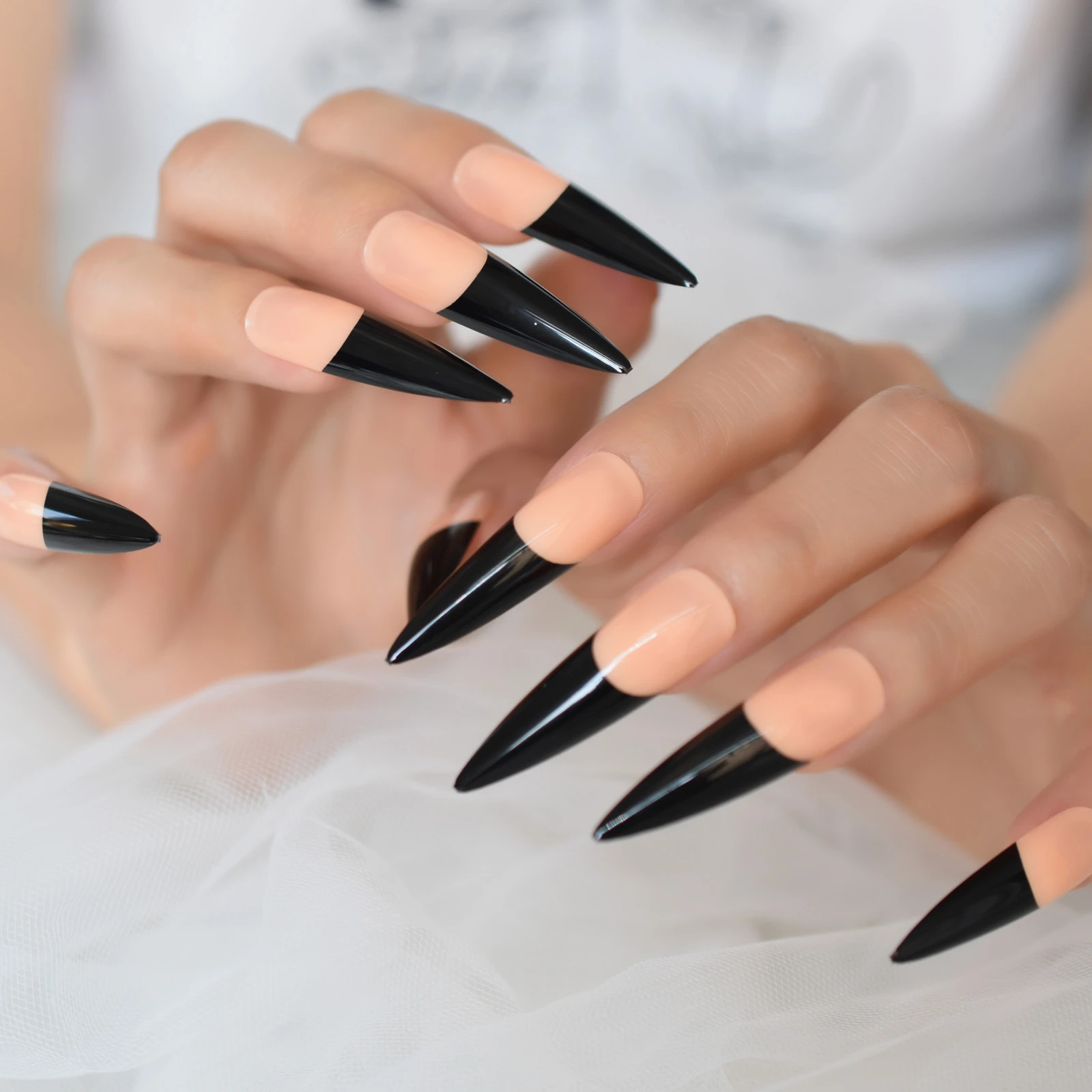 Black Tip Stiletto Nails