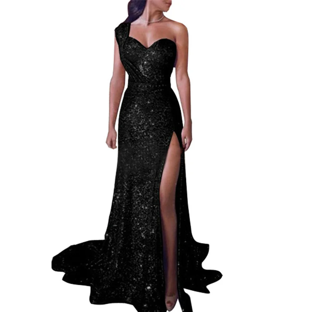 Wipalo 5XL женское сексуальное платье с блестками и кисточками, на одно плечо, с разрезом сбоку, вечернее платье, элегантное облегающее платье, женское платье макси, Vestidos