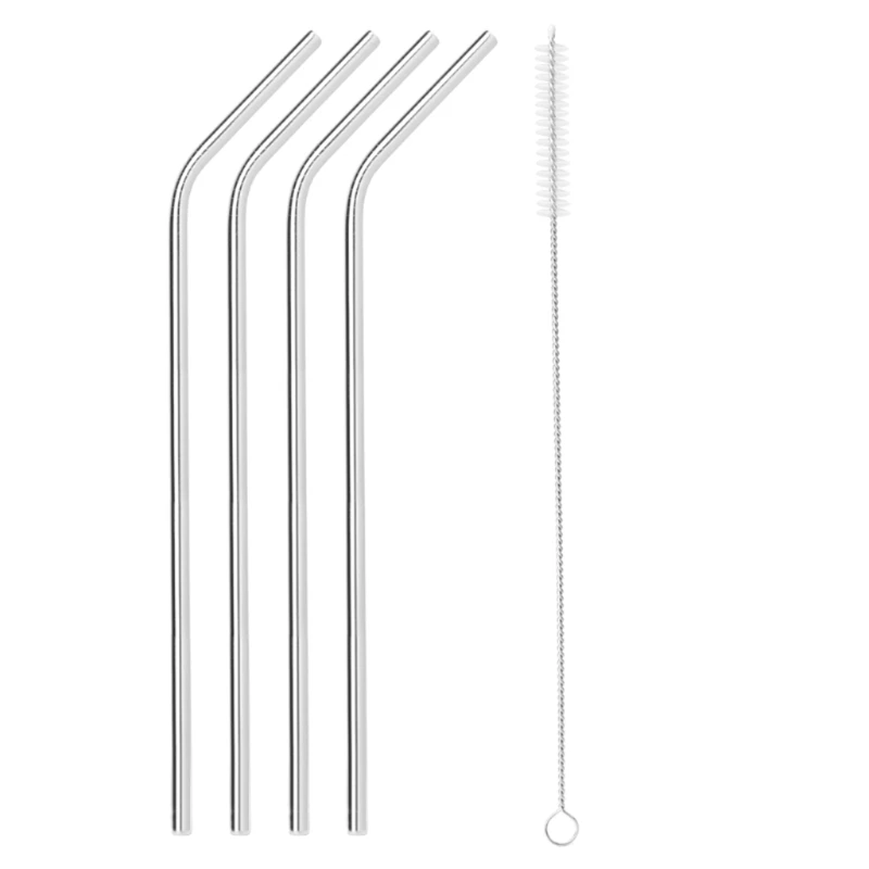 New 4pcs Reusable Drinking Straws Stainless Steel Straws With Cleaing Brush