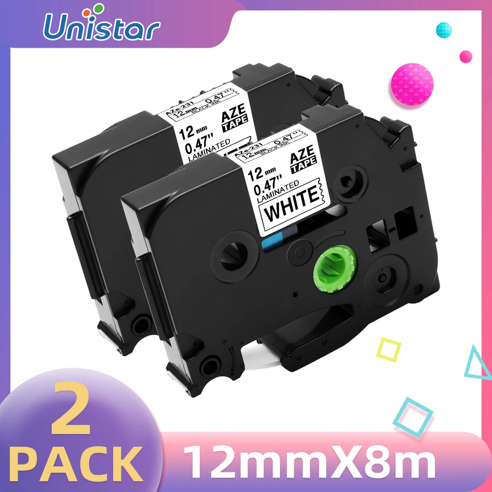 

Unistar 2pcs TZe231 Compatible for Brother Label Maker Tape 12mm Black on White TZe-231 TZe531 TZe335 Combo Set Printer Ribbons