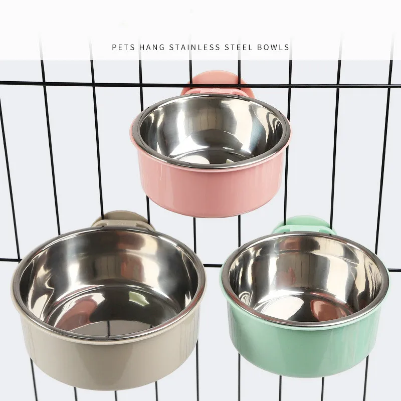 

Hanging Dog Bowl Stainless Steel Drinking Water Bottles Two In One Small Pet Cat Food Feeders Products For Puppy