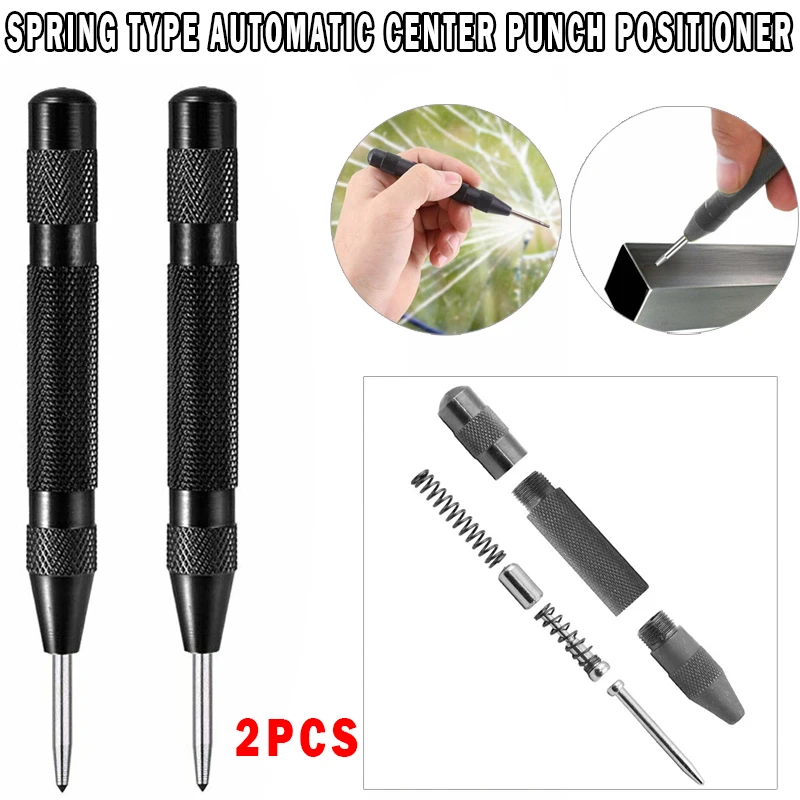 

2Pcs Center Punch Drills Black Spring Type Automatic Center Punch Locator For Wood And Fiberboard Home Practical Accessories