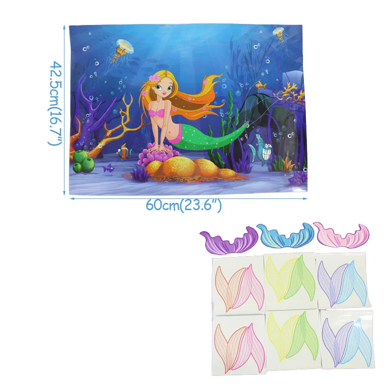 mermaid pin games Вечерние принадлежности в стиле Русалочки, украшение в виде Русалочки, украшения для дня рождения, Детские вечерние украшения в честь Дня Рождения - Цвет: mermaid pin games