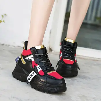

High Sole Women's Sneakers on Platform Women's Running Shoes Sport Woman Shoes Sports Woman Gym Shoes Ladies Chunky Black A-403