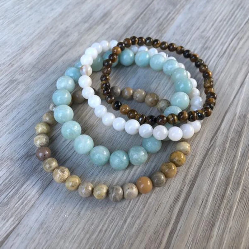 Многослойный браслет набор для мужчин Amazonite Tiger Eye Mala браслеты набор из 4 бисера Mala запястье Йога ювелирные изделия подарок для мужчин