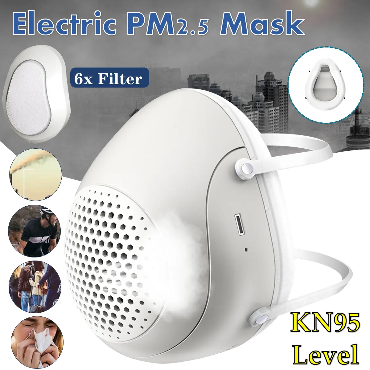 

PM2.5 Dust Mask Smart Electric Fan Mask Anti-Pollution Breathable Anti Smog Dustproof Outdoor Mask with 4 Filters Freeshipping