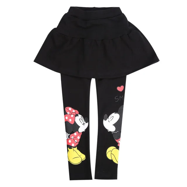 Детская одежда, штаны для девочек, весенне-Осенняя детская одежда для девочек, стрейчевая хлопковая юбка, штаны, леггинсы с рисунком Минни - Цвет: Y01-black
