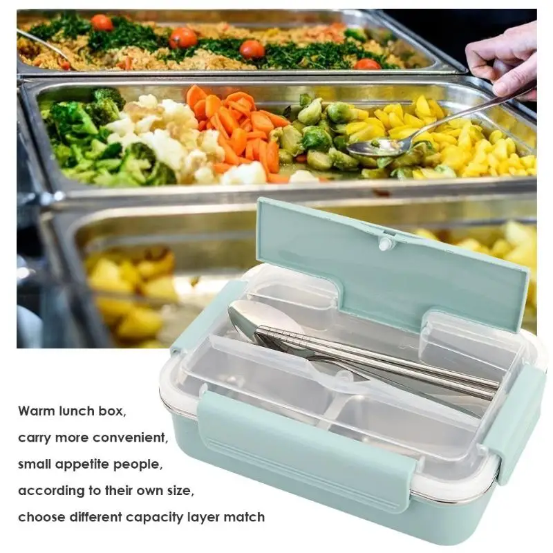 Разделенный сетчатый Ланч-бокс из нержавеющей стали Bento box герметичный контейнер для еды Портативный Ланч-бокс наборы посуды