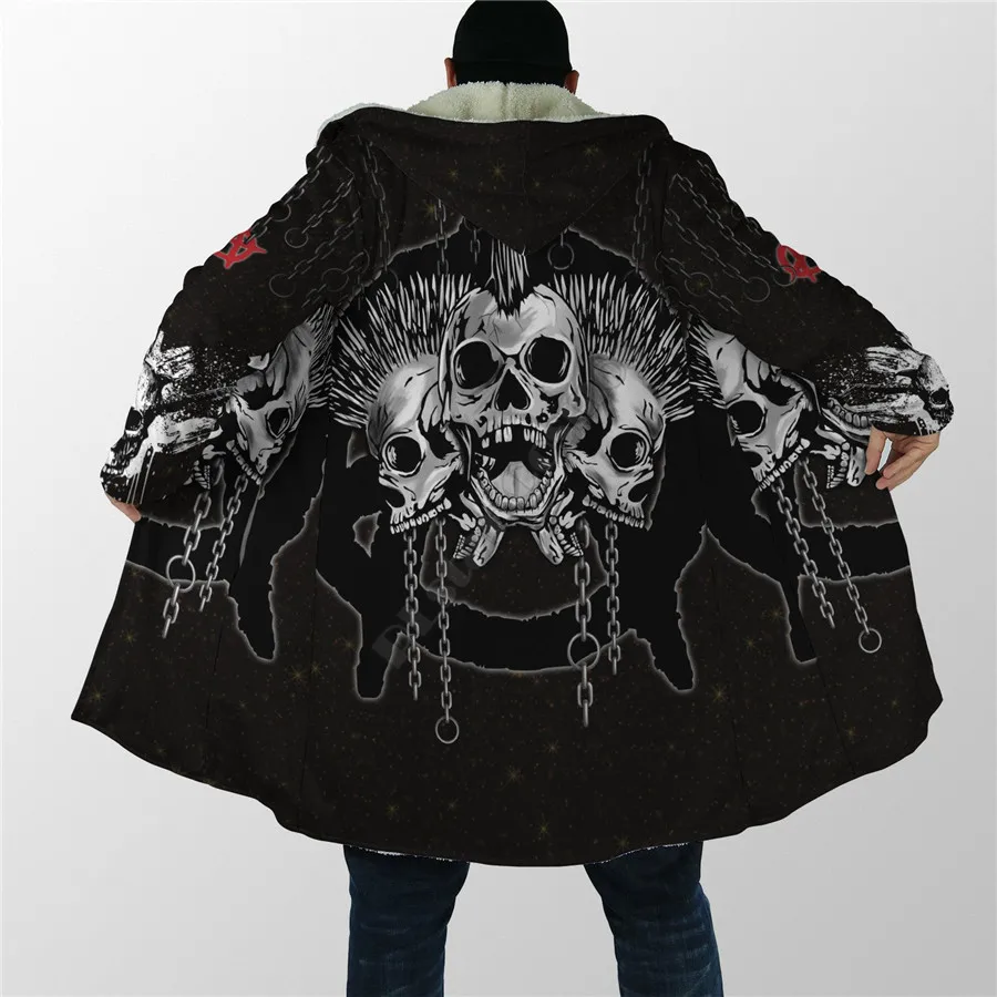Winter Men For Women Punker Golden Skulls Cloak 3D Printed Cloak Fleece Wind breaker Warm Hood Cloak