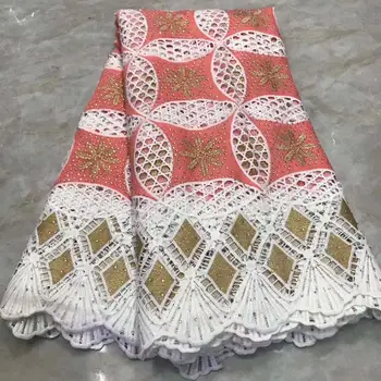 

High Quality African Lace Fabric 2020 Latest African Guipure Lace White with red Nigerian Guipure Lace Fabric GT8-62