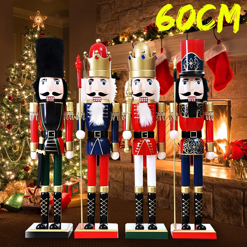 

60CM Wooden Nutcracker Doll Vintage Handcraft Walnut Puppet Toy Christmas Decoration Kids Gift Office Home Decor Display