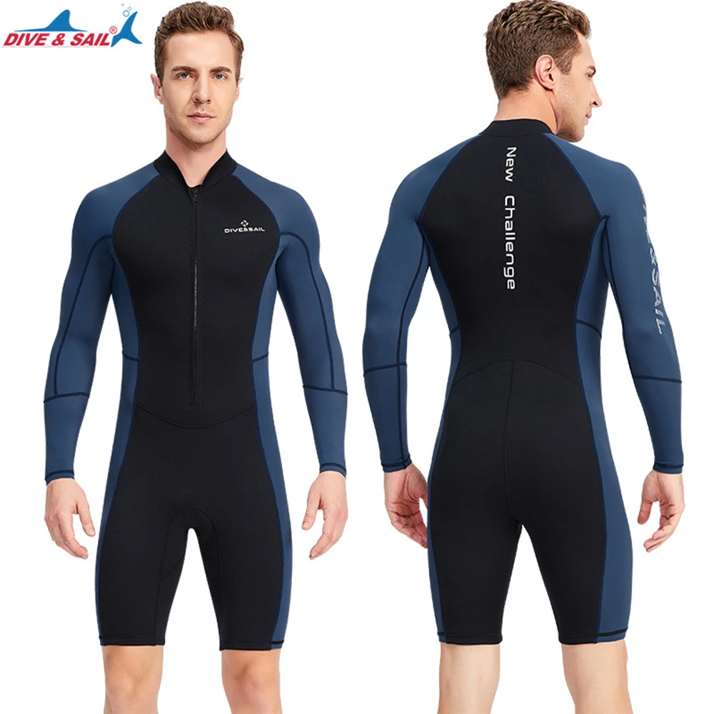 Men's Keep Warm Wetsuits 1.5mm Neoprene Front Zip Long Sleeve Shorty