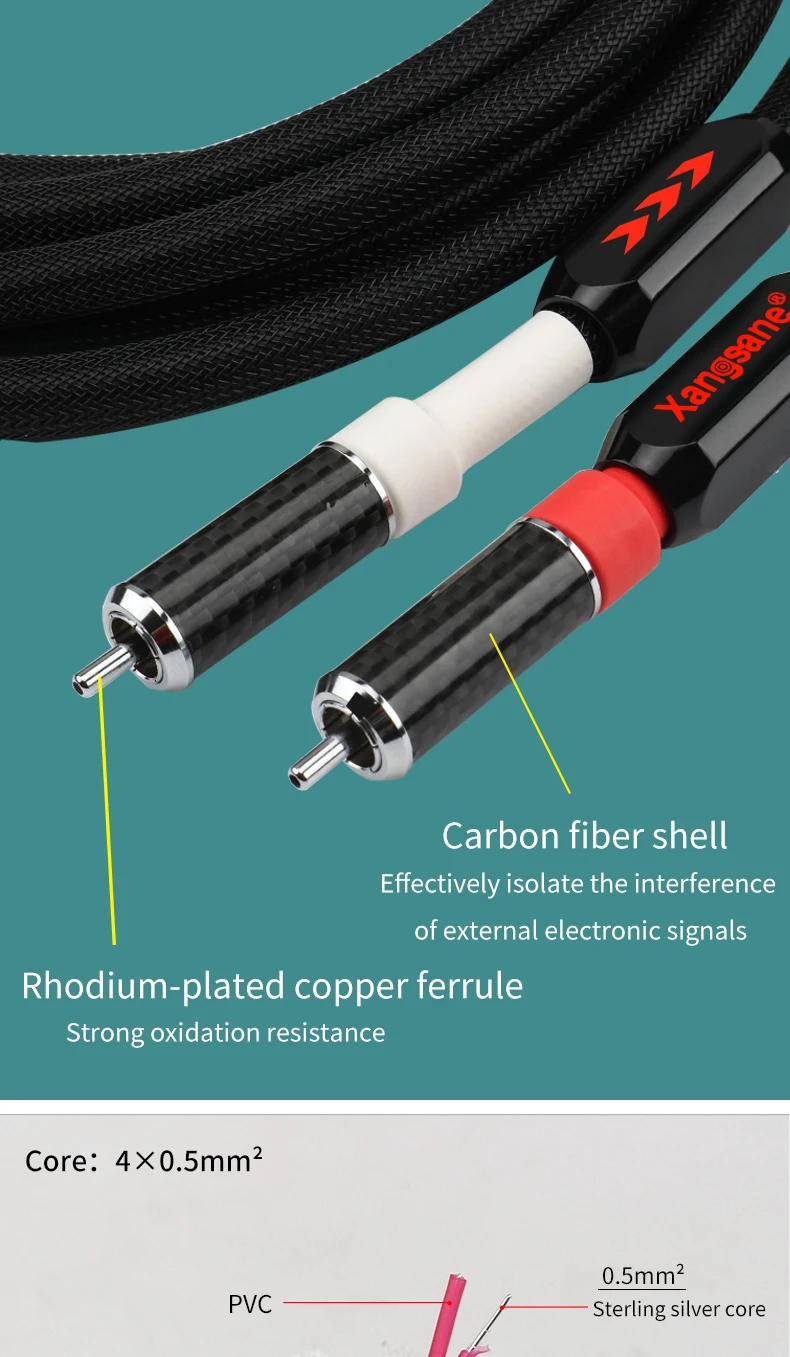 pair SP-9003Ag 6N pure silver rca cable hifi audio carbon fiber
