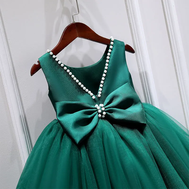 

Clothes Christening Girl Green Pageant Dress Newborn Baptism For kids Birthday Party Baby Tulle Beads Bow backless Gown Infant
