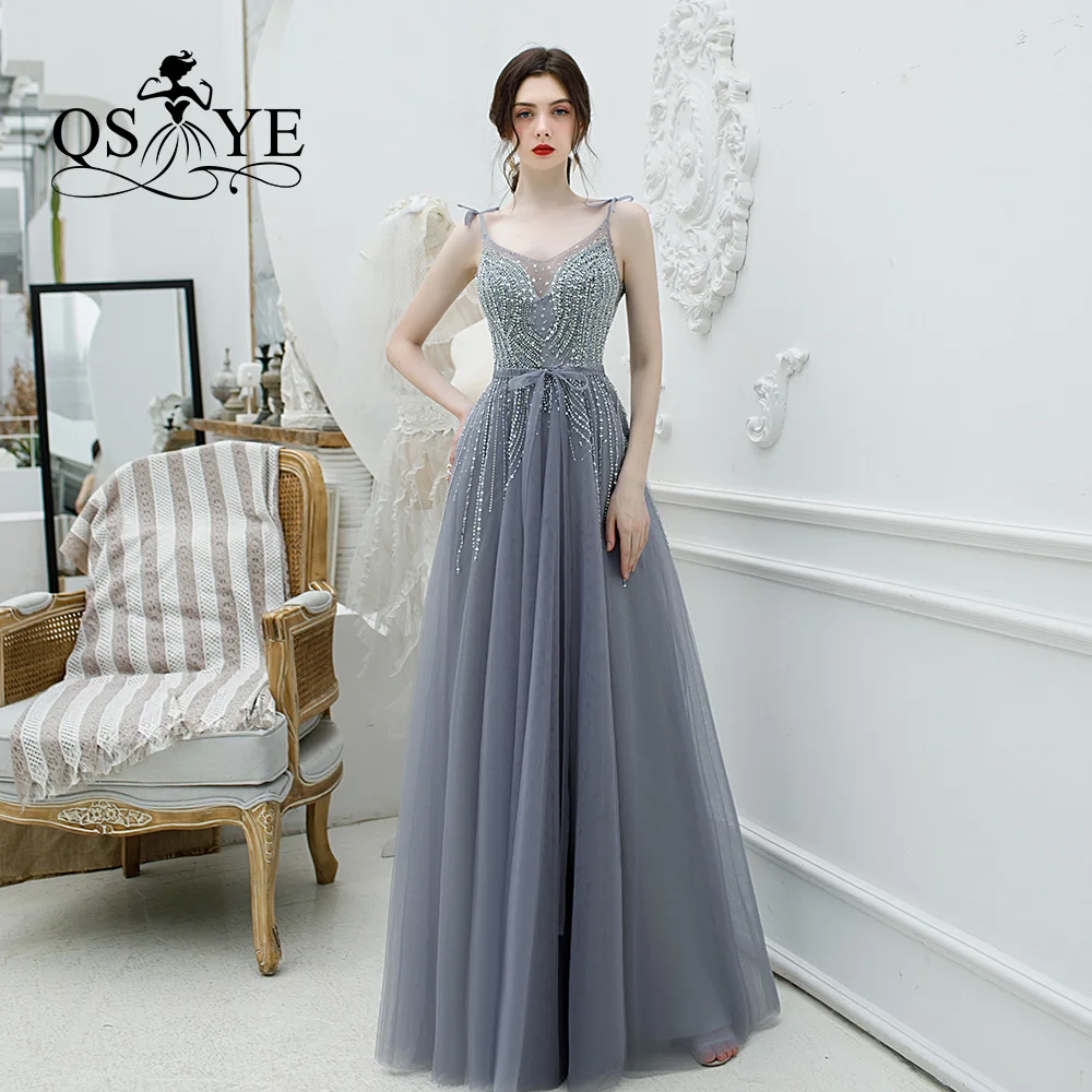 QSYYE 2019 ever pretty Long Prom Dresses Tulle v-neck vestidos largos Beading Floor Length Formal Evening Dress Party Gown | Свадьбы и