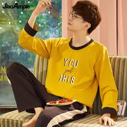 Men's Pajamas Fall/winter Cotton Long-sleeved Trousers Pijamas Set Korean Loose Cartoon Plus Size Sleepwear Male Casual Nightie