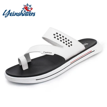 

YEINSHAARS Summer Luxury Brand 2020 New Men's Slippers High Quality Leather Flip Flops Fashion Beach Sandals Shoes For Men