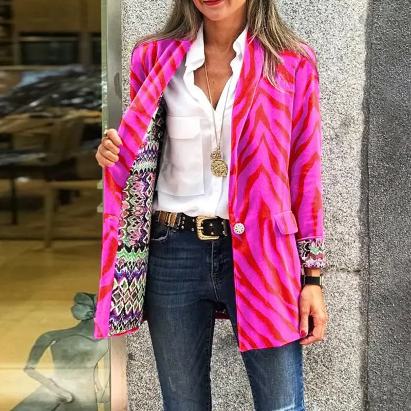 Autumn Winter Women Jacket Golden Velvet Coat Long Sleeve Turn Down Collar Vintage Print Outerwear Office Coats | Женская одежда