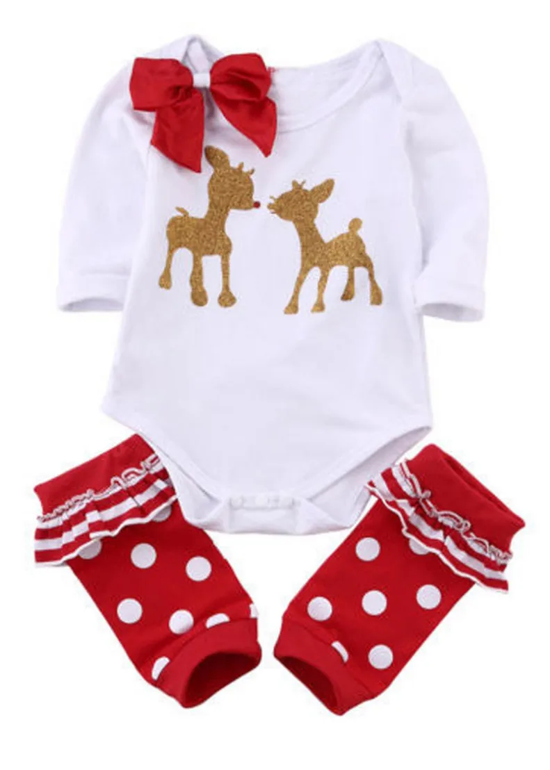 Newborn Christmas Deer Outfit Baby Bodysuits+ Socks Cotton Underwear Jumpsuit Infant Clothing Set Fall Autumn