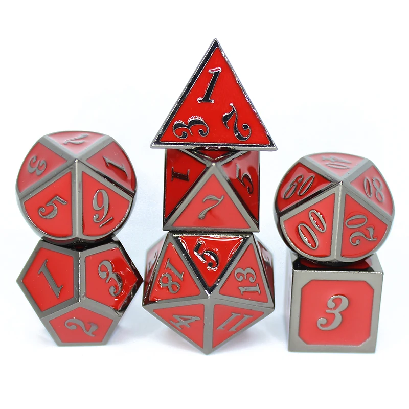 

Set of 7 Metal Dice with Red Drawstring Dice Bag for Tabletop RPGs D4 D6 D8 D10 D12 D20 DnD RPG MTG Board Games metal dnd d dice
