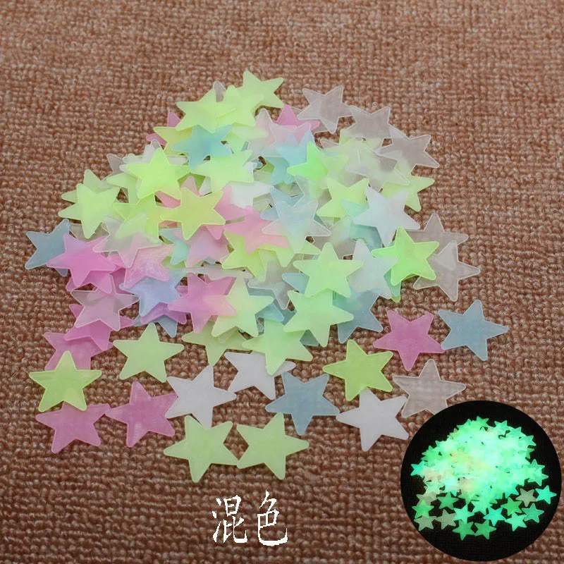3cm-multicolor Спальня детская комната Декорация 100 светящиеся серийные большие и маленькие наклейки starswall спальня гостиная дома DIY настенные наклейки - Цвет: 3cm-multicolor