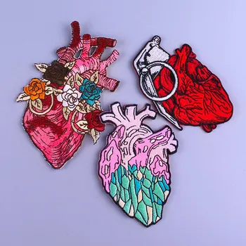 

DIY Red Heart Patch Van Gogh Embroidered Patches On Clothes Sticker Stripes Rock Punk Heart Patches For Clothes Embroidery Patch