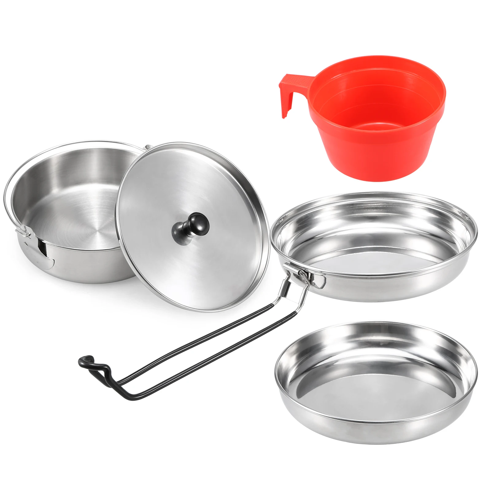 Портативный набор посуды из нержавеющей стали для кемпинга с крышкой Frypan Pot