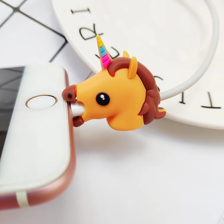 brown horse Милый укус мультфильм животных протектор для iphone 5 6 7 8 X XS шнур Защитная крышка usb зарядный кабель намотки - Цвет: brown horse
