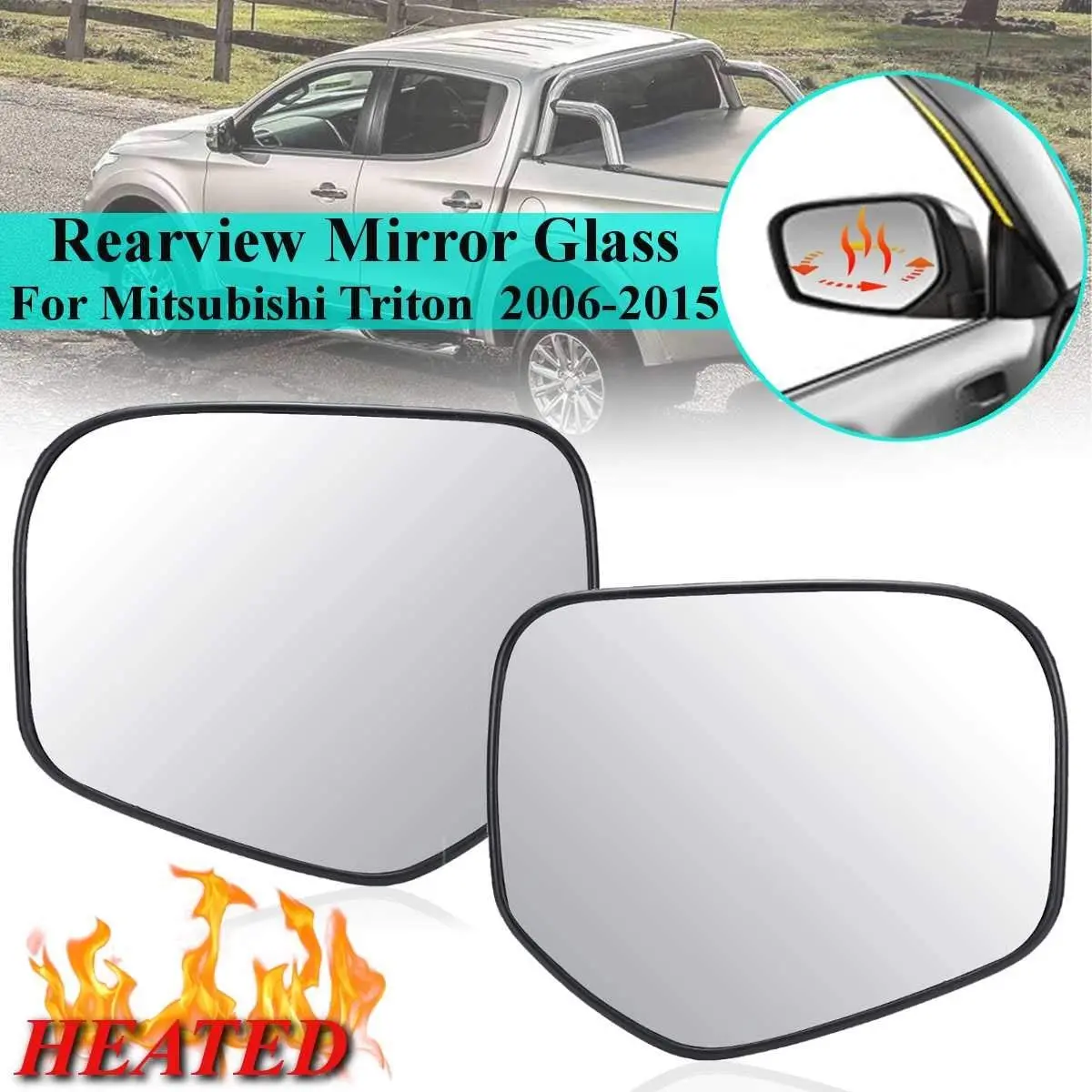 Right side Flat mirror glass for Mitsubishi L200 Warrior Triton 95-05 Heated 