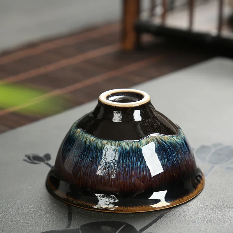 Chinese Kung Fu teacup kiln changeable glaze teacup household single-cup brewing tea cup hat tea bowl ceramic teacup