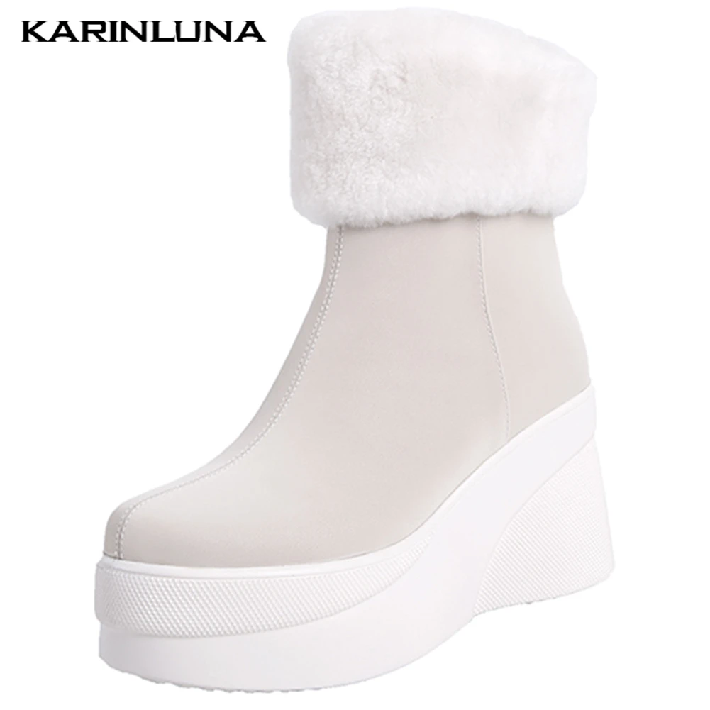

Karinluna 2019 new fashion Genuine Cow Leather Platform Ankle Boots Woman Shoes Zip Up Concise Shoes Women Boots Female
