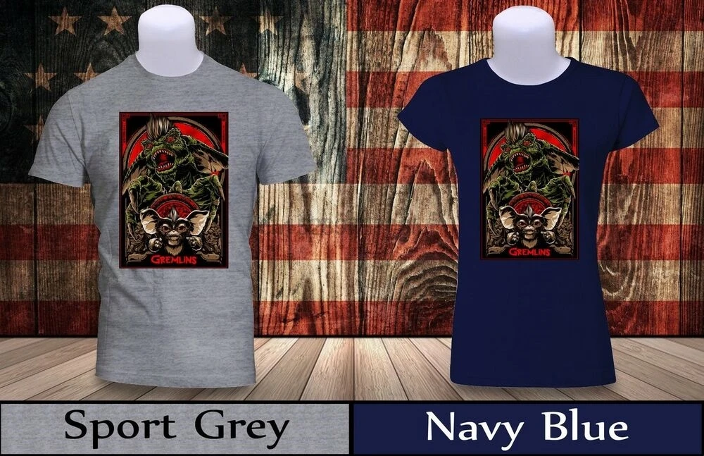 NEW! GREMLINS Movie Horror Gizmo T-shirt MensWomens Navy&ampampGrey Tee New 2 |