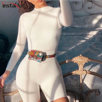 

InstaHot Solid Skinny Playsuit Long Sleeve O neck Sexy Bodycon Spring Shorts Playsuit Women Casual Fitness Tracksuit Jumpsuit