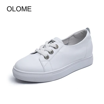 

2020 Spring New Shoes Women Fashion Brand Real leather Casual Flats Female Increased Footware Leisure Ladies Cross-tied Ladies