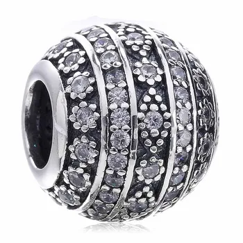 

New 925 Sterling Silver Bead Charm Alternating Geometric Shape With Crystal Charm Fit Pandora Bracelet Bangle DIY Jewelry