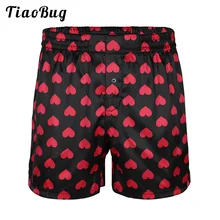 

Men Boxer Shorts Pajama Sleep Bottoms Underwear Satin Silk Summer Sleepwear Loose Leisure Beach Sports Short Pants Heart Print