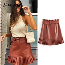 

Snican belt faux leather ruffle skirt fashion autumn spring sexy pleated short skirts za 2020 women femme jupes hiver cuir new