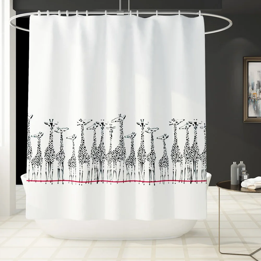 

4pcs Printed Non-Slip With Hooks Modern Pedestal Rug Bath Mat Toilet Cover Polyester Fabric Bathroom Decor Shower Curtain Set