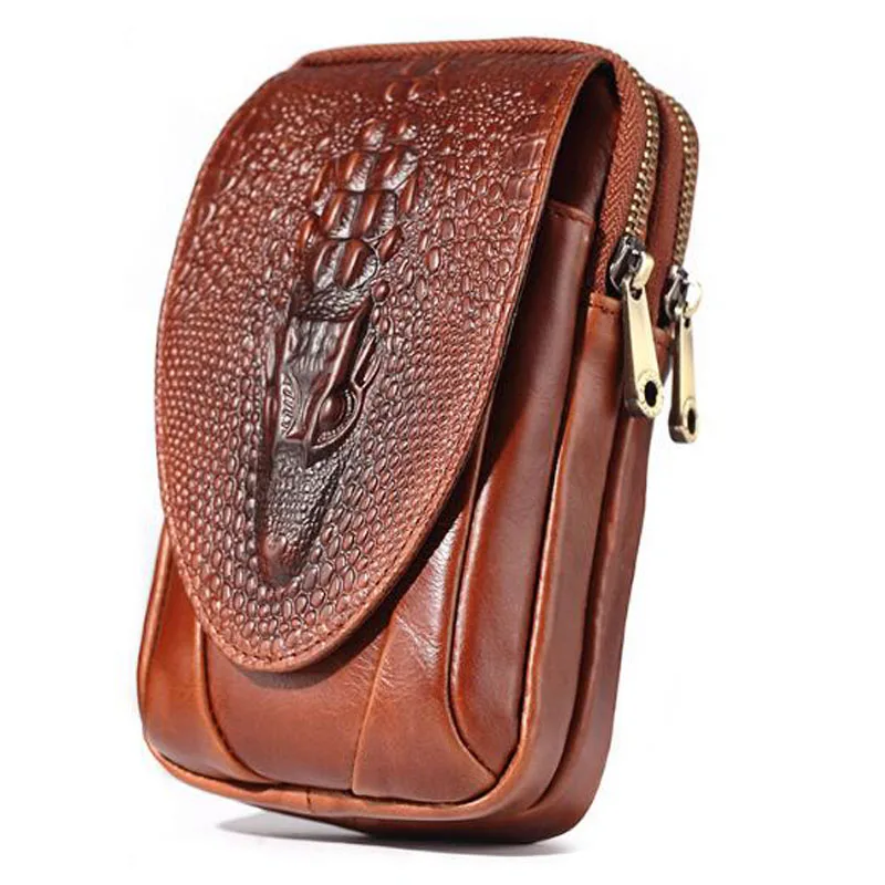 Men Leather Crocodile Grain Waist Bag small Shoulder Bags Purse Hip Bum Cell Phone Case Hook Belt Fanny Cross Body Pack